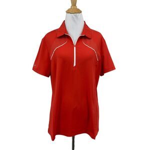 Nivo Polo Shirt Womens L Large Red 1/4 Zip Golf Short Sleeve Performance NVO